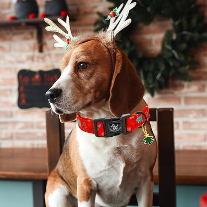 Elegant littlle Tail Christmas Dog Collar, Red Pet Collars Soft Cotton Winter Dog Collar with Quick Release Buckle Pet Puppy Collars for Small Medium Large Dogs