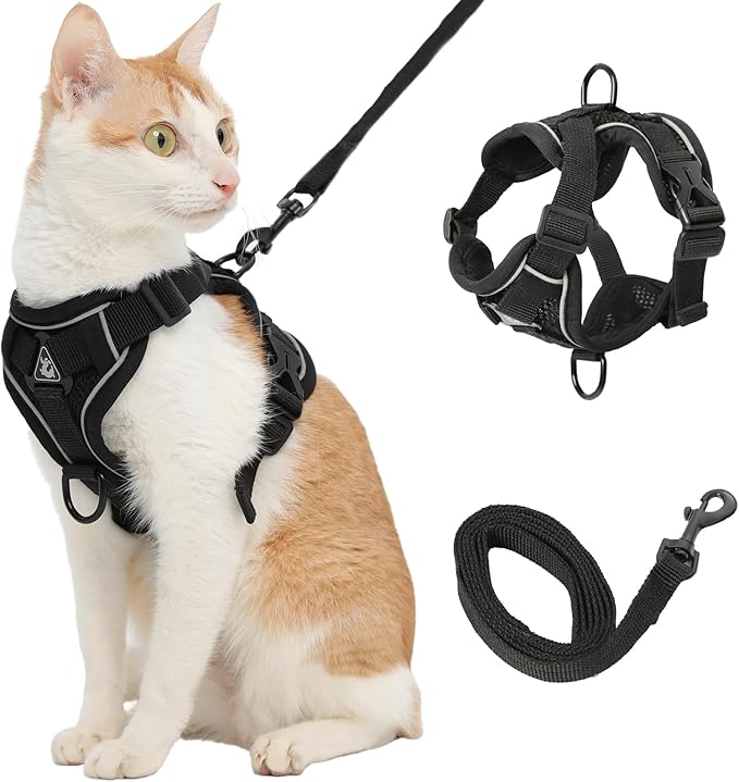 Kodervo Cat Harness and Leash, Reflective Cat Harness Escape Proof for Walking, Adjustable Kitten Harness and Leash Set, 4 Buckles Easy Control Breathable Cat Vest Harness for All Types of Cats