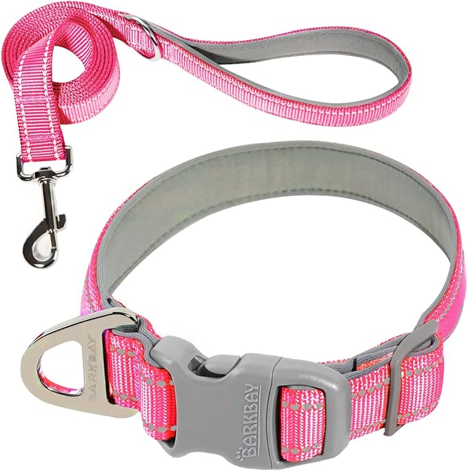 Dog Collar for Medium Small Large Dogs Reflective with Leash,Collar and Leash for Dogs,Soft Neoprene Padded 2 Pack(Pink,XS)