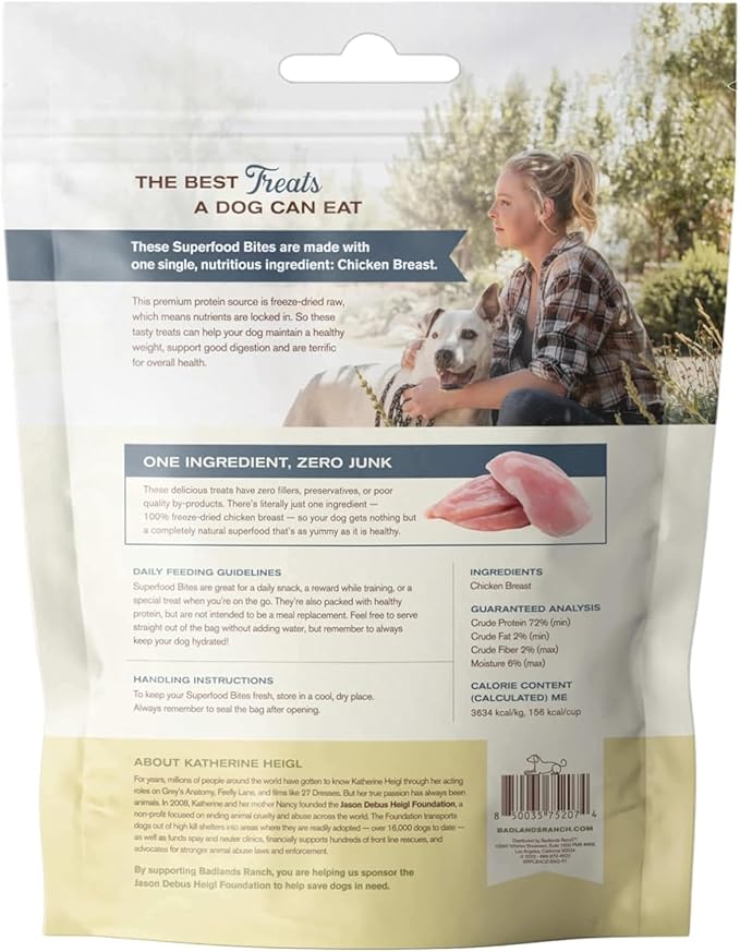 BADLANDS RANCH by Katherine Heigl – Superfood Bite Freeze-Dried Raw Chicken Breast Dog Treats – High Protein Single-Ingredient Snacks for Training, Rewards & Daily Wellness – 4 oz (Pack of 4)