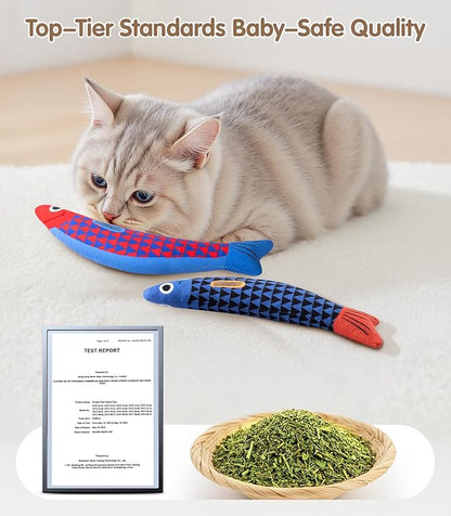 PetBusy Interactive Cat Toys with[5000mg Premium A+Catnip][Baby Grade] Soft Chew Kicker Cat Toys for Indoor Cats & Kittens, Crinkle &Rattle Fish Sound Toy, Drives Bored Cats Crazy with Fun,3 Pack