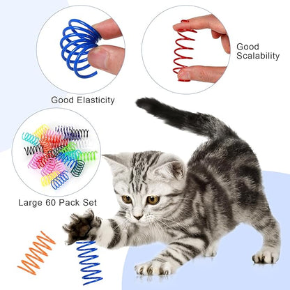 80 Pack 8 Colors Cat Spring Toys for Indoor Cats, Interactive Coil Springs Spiral Plastic Kitten Toys for Swatting, Biting, Hunting