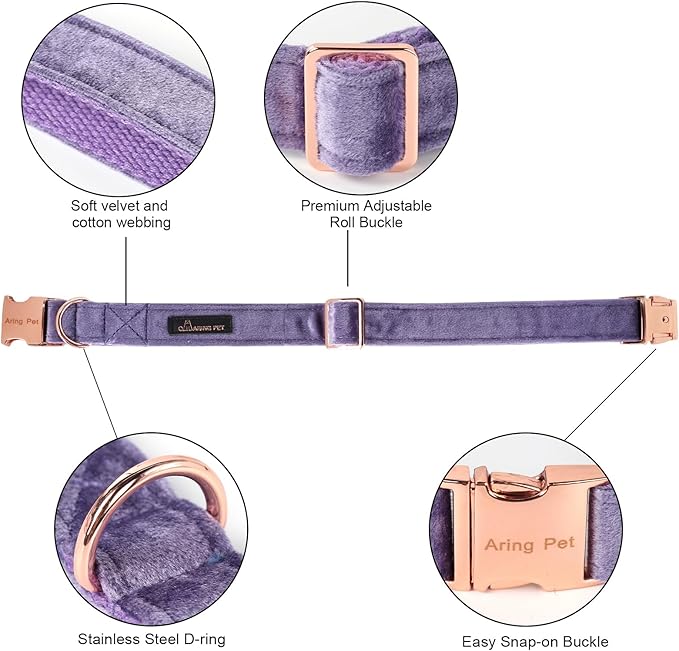 ARING PET Bowtie Dog Collar-Velvet Dog Collars with Removable Bowtie, Cute &Comfortable Purple Dog Collar,X-Large.