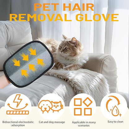 Five-Finger Electrostatic Pet Hair Remover Glove, Reusable Washable Magic Brush Pet Hair Remover Tool for Laundry, Couch, Carpet, Car Seat (2pcs)