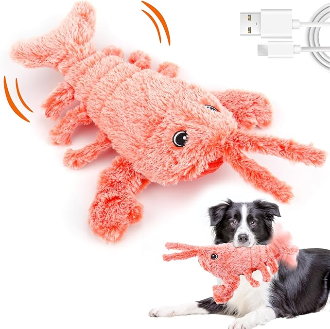 Mity Rain Interactive Lobster Dog Toy - Keeps Small, Medium & Large Dogs Busy Indoors & Outdoors - Rechargeable, Plush & Squeaky