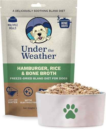 Under the Weather Bland Diet for Dogs | Easy to Digest for Sick Dogs | Always Be Ready | Contains Electrolytes - Natural Freeze Dried 100% Human Grade Meats| 1 Pack- Rice, Hamburger & Bone Broth - 6oz