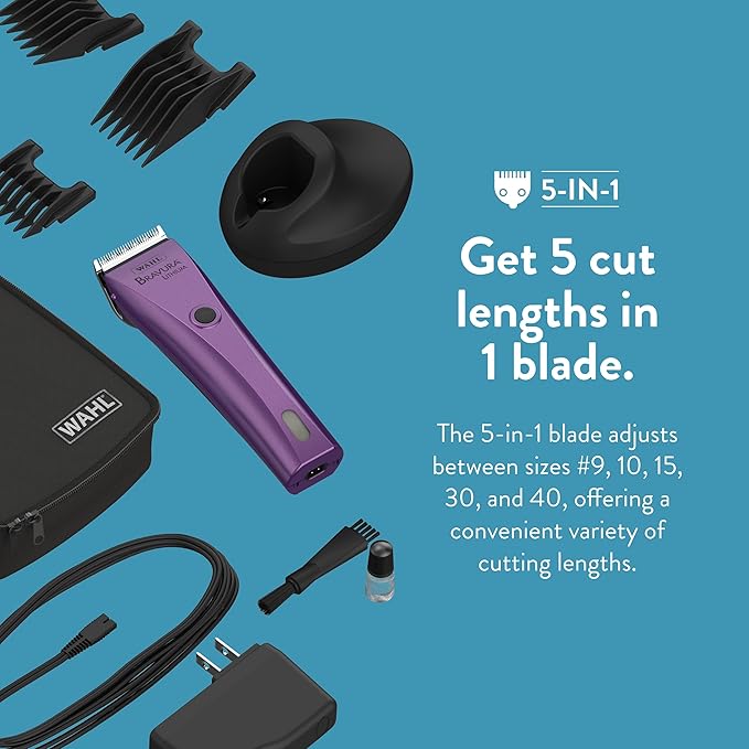 Wahl Professional Animal Bravura Pet, Dog, Cat, and Horse Corded/Cordless Clipper Kit, Purple (#41870-0423)