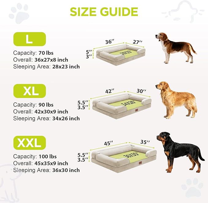 Extra Large Dog Bed, Orthopedic XL Washable Bed for Big Dog Waterproof Pet Couch Sofa Bolster with Removable Cover, Non-Slip Bottom, Tennis Ball Toy, 42x30