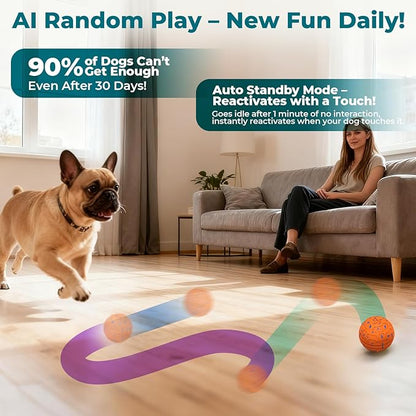 Smart Interactive Dog Toy Ball – Automatic Moving, Bouncing & Rolling, 3 Modes, Chew-Proof E-TPU Shell, Waterproof, Rechargeable,Dog Ball for Medium and Large Dogs, Orange