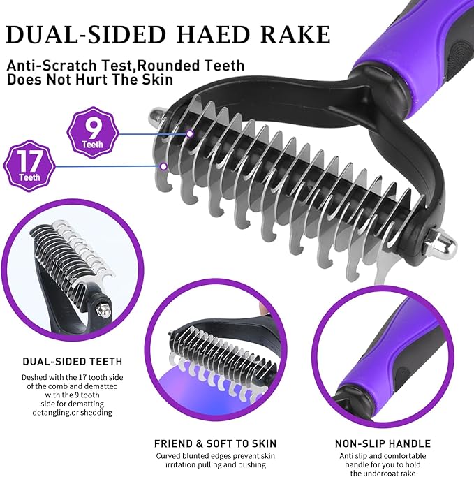 Dog Brush Kit - Self-Cleaning Slicker Brush with Bath Brush & Undercoat Rake | Deshedding Tools for Large - Small Dogs & Cats, Professional 3-in-1 Pet Grooming Set for Heavy Shedding, Black