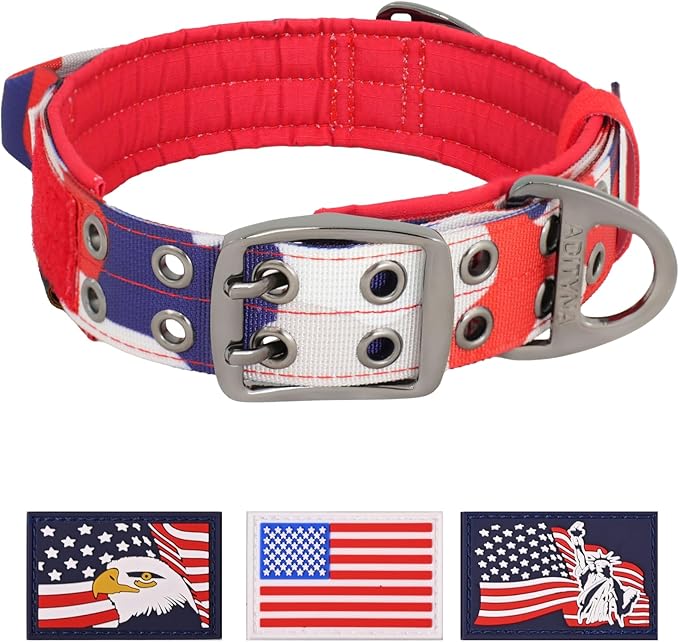 ADITYNA Heavy Duty Dog Collar for Extra-Large Dogs - Camo Red Blue Collar with Handle for Training, and Walking - Wide, Tactical, Soft Neoprene Padded