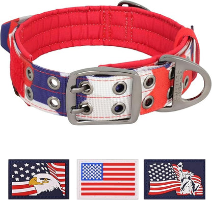 ADITYNA Heavy Duty Dog Collar for Extra-Large Dogs - Camo Red Blue Collar with Handle for Training, and Walking - Wide, Tactical, Soft Neoprene Padded