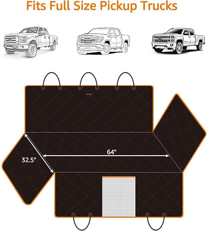 iBuddy Floor Truck Seat Cover for Dogs with Flip Up Rear Seats Truck Pet Hammock Protects Vehicle from Hair, Scratches and Dirt, Back Seat Cover Fits Full Size Pickup Truck Ford F150 F250 Silverado