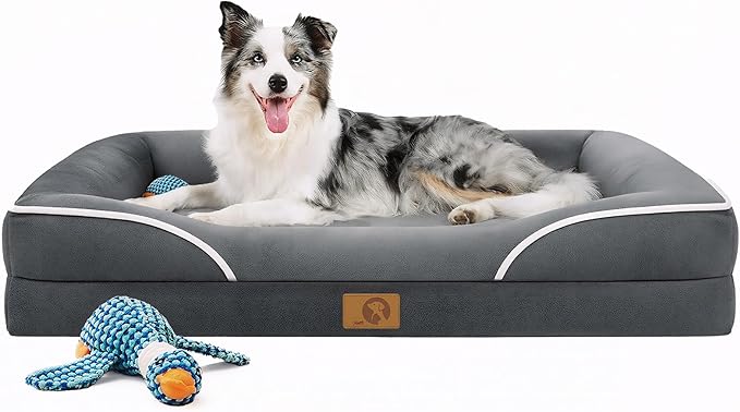Homemate Dog Bed Large Sized Dog: 42x30 inch Orthopedic Large Dogs Bed XL Outdoor Pet Cat Bed Sofa Supplies with Toy Dogs Crate Pad Couch with Removable Washable Cover & Non-Slip Botton Dark Grey