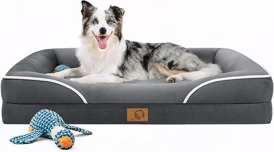 Homemate Dog Bed Large Sized Dog: 42x30 inch Orthopedic Large Dogs Bed XL Outdoor Pet Cat Bed Sofa Supplies with Toy Dogs Crate Pad Couch with Removable Washable Cover & Non-Slip Botton Dark Grey