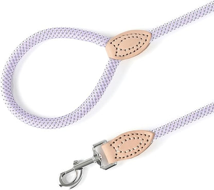 Mile High Life Rope Leash with Genuine Leather Connection, 6 FT/5 FT/4 FT, Heavy Duty Leash for Small Medium & Large Dogs (Purple,60 Inch)