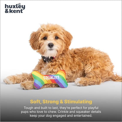 Huxley & Kent Funny Dog Toy w/Squeaker – Power Plush Squeaky Dog Toys for Small Dogs – Durable Small Stuffed Animal for Indoor Play & Fetch - Tiny Tuff Equality Bone