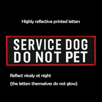 2 Pcs Reflective Service Dog Do Not Pet Patch Set with Hook and Loop Fastener, Embroidered Border with Printed Letters Patch for Dog Vest Harness Collar (3.5 x 1.2 inches)