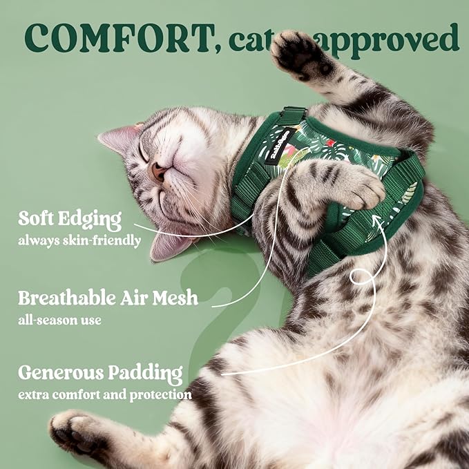 rabbitgoo Cat Harness and Leash for Walking, Escape Proof Soft Adjustable Vest Harnesses for Cats, Easy Control Breathable Reflective Strips Jacket,Rainforest Green,XS