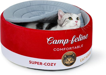 PECHVINO Can-Shaped Cat Bed with Privacy Cover - Comfortable Cushion for Cats & Small Dogs