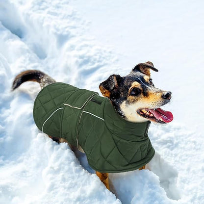 Kuoser Dog Jacket Warm Fleece Lined Dog Coats for Small Dogs, Waterproof Pet Coat Reflective Puppy Snowsuit with Harness Hole for Cold Weather Walking Hiking, Quilted Dogs Winter Vest, Green, S
