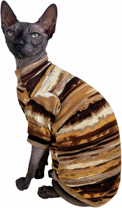Sphynx Clothes Hairless Cat Shirt Cat Vest Pet Clothes, Round Collar Vest Kitten Shirts, Cats & Small Dogs Apparel (Rust Color, Large)