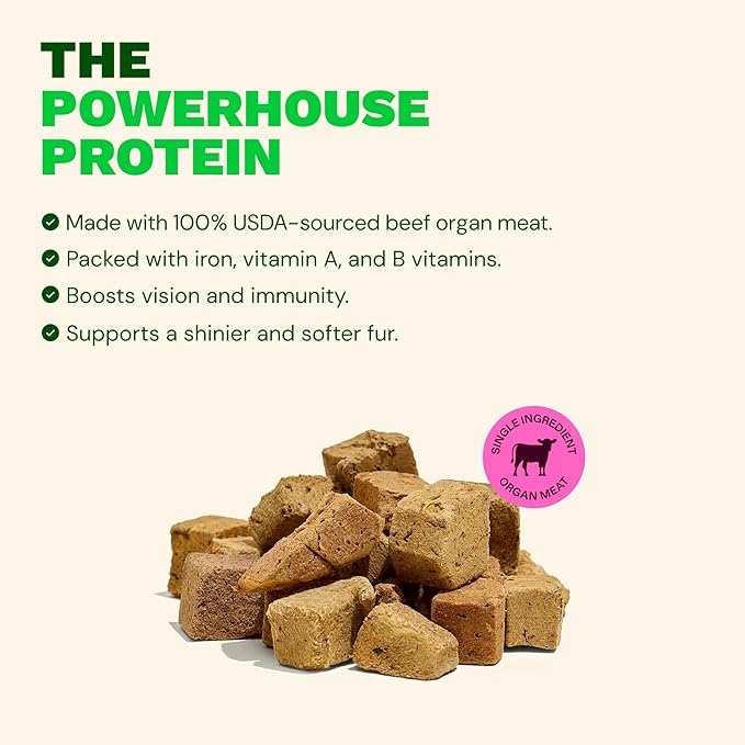 Get Joy Freeze Dried Superfood 100% Beef Heart, Kidney, Liver Dog Treats Variety Pack, 4 Ounce (Pack of 3), Single Ingredient Organ Meat, High Protein, Grain Free, Gluten Free, Made in USA