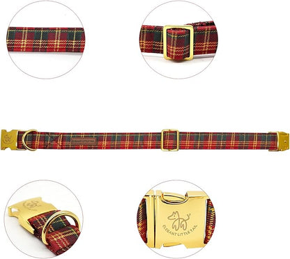 Elegant little tail Dog Collar, Christmas Red Plaid Pet Collar Cute Dog Collars Male or Female Pet Gift Adjustable Dog Collar for X-Small Dogs