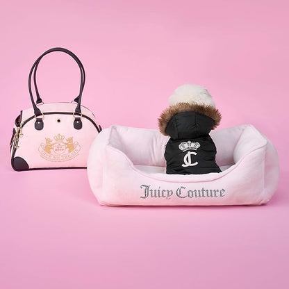 Juicy Couture Faux Fur Hooded Pet Jacket for Dogs and Cats - Black - Medium/Large