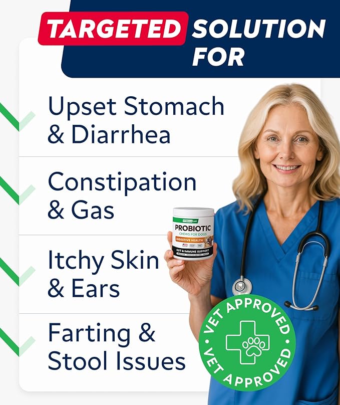 STRELLALAB Dog Probiotics Chews for Digestive Health & Gut Support with Yeast and Enzymes - Anti Gas, Diarrhea and Upset Stomach Immune Supplement - Digestion Treats with Fiber (180Ct, Bacon)