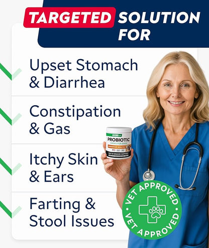 STRELLALAB Dog Probiotics Chews for Gut Support & Digestive Health with Enzymes - Anti Diarrhea and Upset Stomach Immune Supplement - Digestion Treats with Fiber and Prebiotics (180Ct, Chicken)