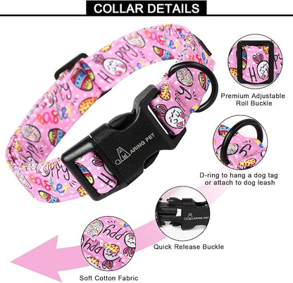 ARING PET Easter Dog Collar, Cute Pink Eggs Pet Collars with Quick Release Buckle for Puppy Small Medium Large Boy Girl Dogs-M