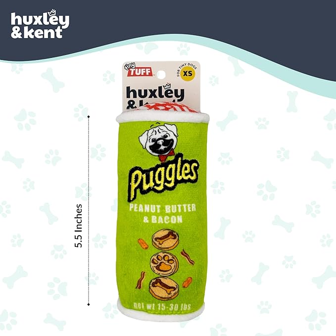 Huxley & Kent Funny Dog Toy w/Squeaker – Power Plush Squeaky Dog Toys for Small Dogs – Durable Small Stuffed Animal for Indoor Play & Fetch - Tiny Tuff Puggles Can