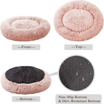 MFOX Calming Dog Bed (S/M/L/XL) for Medium and Large Dogs Comfortable Pet Bed Faux Fur Donut Cuddler Up to 15/30/50/90lbs