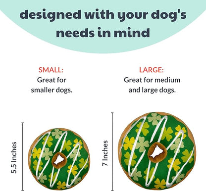 Huxley & Kent Funny Dog Toy w/Squeaker – Power Plush Squeaky Dog Toys for Small, Medium & Large Dogs – Soft Stuffed Animal for Indoor Play & Fetch - Shamrock Donut, Large
