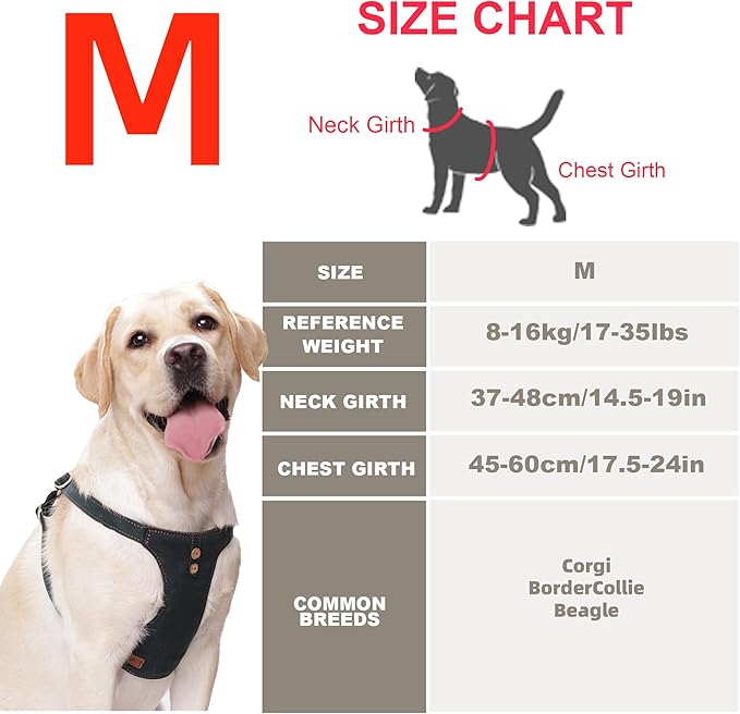 Dog Harness, No Pull Dogs Harness and Multi-Function Leash Set for Medium Dogs Easy Walk Everyday Adjustable Soft Dog Vest Harness Fashionable Dog Accessories Denim Vintage Green-Button-M(17lb-35lb)