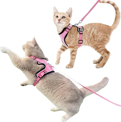 Luxelle 2 Pack Escape-Proof Cat Harness and Leash Set for Walking – Adjustable No Pull Soft Vest with Easy-Wear Buckle, Reflective Straps, Breathable Mesh – Outdoor Travel Harness for Cats & Kittens