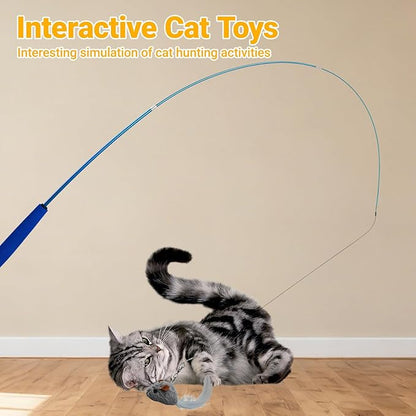 Interactive Cat Wand Toy Set, 11 PCS Retractable Wand Toys for Indoor Cats, Refills Attachment - Feather Toys, Plush Birds，Mice, Insects, and Swallows for Play Chase Exercise