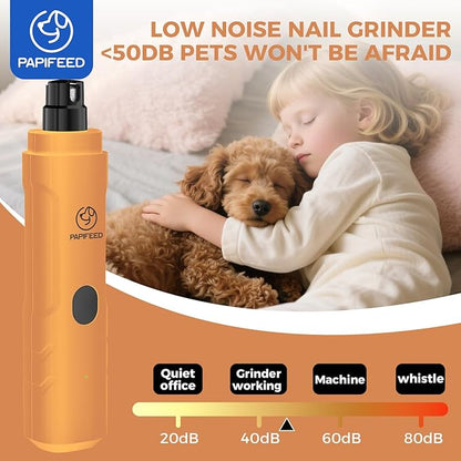 PAPIFFEED Dog Nail Clippers & Dog Nail Grinder, Quiet 3-Speed Electric Dog Nail Trimmers with Dual LED Light, Rechargeable Pet Nail File for Small Medium Large Dogs & Cats (Orange)