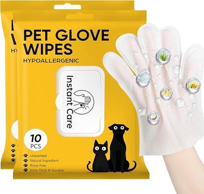 Pet Glove Wipes for Dogs Cats - Unscent Dog Washing Wipes & Waterless Cat Bathing Gloves Cleaning Deodorizing Grooming Wipe for Fur Paws Butt Face, Disposable Rinse Free Shampoo Mittens,20PCS