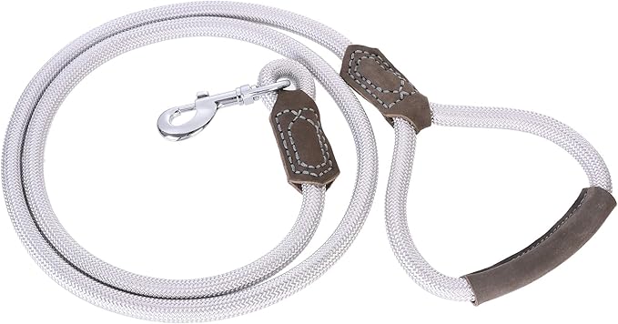 Mile High Life | Premium Leather Dog Leash | Strong Rope Leash | Leather Handle | Zinc Alloy Strong Clasp | Small Medium Large Dogs | 4/5/6 Feet(Sliver, 48 Inch (Pack of 1))