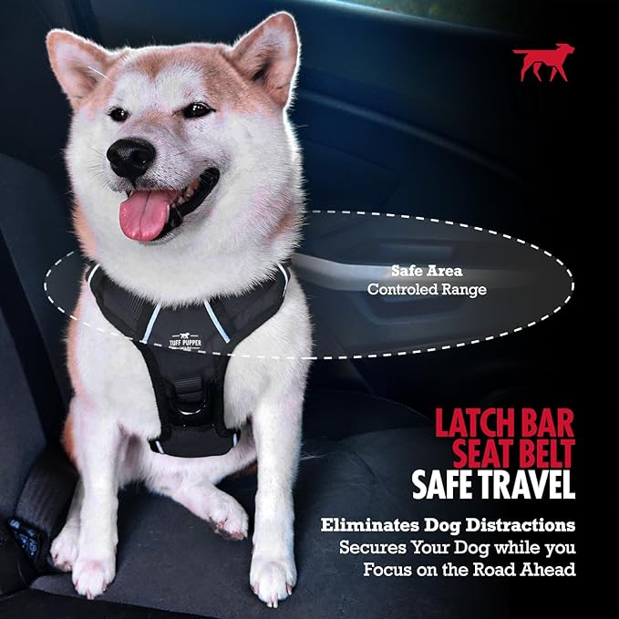 Tuff Pupper Dog Car Safety Belt | Adjustable 16–26" Latch Hook Seatbelt Restraint for Dogs | Heavy-Duty Nylon Webbing, All-Metal Hardware & 360° Swivel Carabiner | Universal Fit for Cars, Trucks & SUV