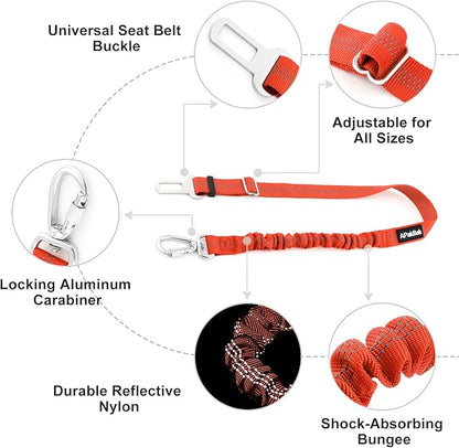 APakBak Dog Seat Belt for Car, Adjustable Dog Car Harness Seatbelt for Small Medium Large Dogs, Heavy Duty Travel Safety Restraint with Locking Aluminum Hook & Reflective Nylon Strap, Orange