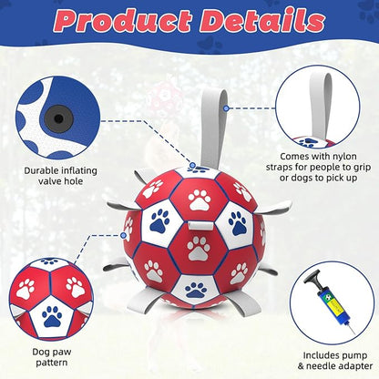 Diman Premium Dog Toys Ball, Interactive Dog Toys for Tug of War, Dog Soccer Ball with 9 Nylon Straps for Indoor Outdoor, Dog Toy for Medium Dogs & Large Gift for Birthday (7 inch)