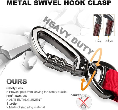 Tactical Dog Collar and Bungee Leash,Military Dog Collar & Leash Set with USA American Flag Adjustable K9 Collar with Heavy Duty Metal Buckle & Handle,with Patches and Airtags Case (XL, Red)