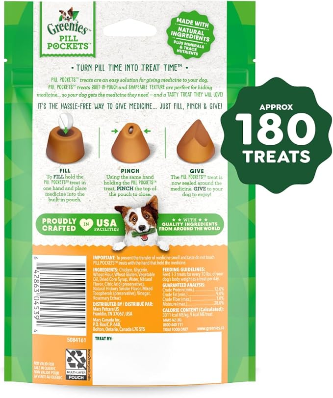 Greenies Pill Pockets for Dogs, Large Size Soft Dog Treats, Chicken Flavor, (6) 7.9 oz. Pouches