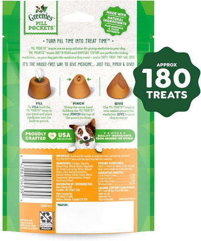 Greenies Pill Pockets for Dogs, Large Size Soft Dog Treats, Chicken Flavor, (6) 7.9 oz. Pouches