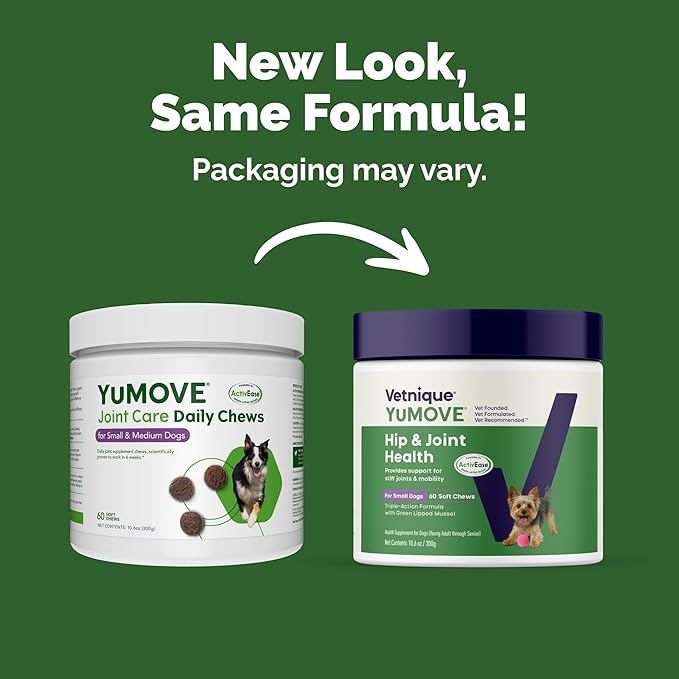 YuMOVE Hip & Joint Supplement for Dogs - With Glucosamine Chondroiton, Green Lipped Mussel , Hyaluronic Acid, and Omega 3 Joint Supplement for Stiffness and Mobility - 60 Chews (Small/Medium Dogs)