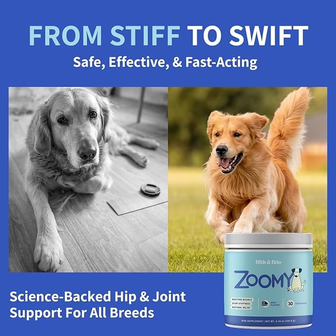 Fifth & Fido Joint Supplement for Dogs - Glucosamine for Dogs - Pet Vitamins and Supplements Powder with Chondroitin & MSM - Hip & Joint Support for Mobility, Stiffness & Flexibility - Mushroom Blend