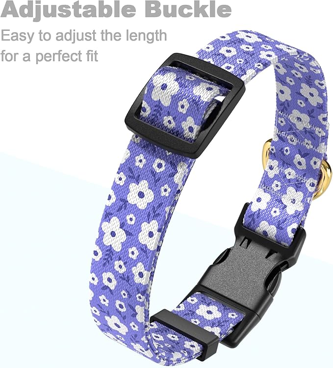 Rnivvi Dog Collar for Large Dogs, Cute Heavy Duty Adjustable Puppy Collar with Quick Release Buckle for Boy Girl & Female, Pet Accessories for Walking Running, L Length 1" Width, Purple White